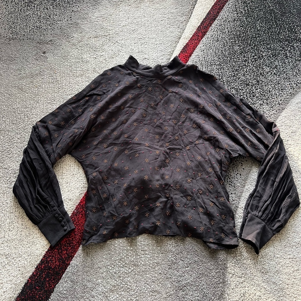 Stevie May Black Tie Back Metallic Embroidered Blouse